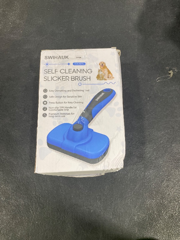 Photo 1 of Swihauk Self Cleaning Slicker Brush - Skin Friendly Deshedding Grooming Tool for Dogs & Cats, Suitable for Shedding & Haired Pets, with Pet Supplies Accessories, Blue