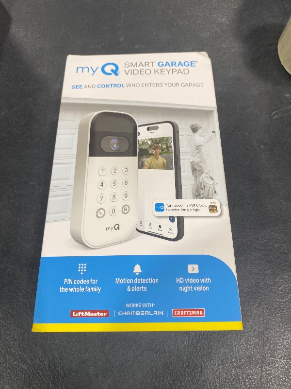 Photo 1 of myQ Smart Garage Door Video Keypad with Wide-Angle Camera,Customizable PIN Codes,and Smartphone Control–Take Charge of Your Garage Access Works with Chamberlain, LiftMaster and Craftsman openers,White