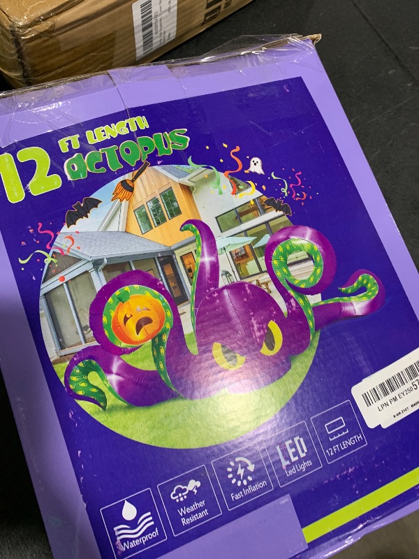 Photo 1 of 12Ft Halloween Inflatables Giant Octopus Purple Sticky Pumpkin LED Light Blow up Halloween Decor for Carnival Party Store Outdoor Yard Lawn Decorations