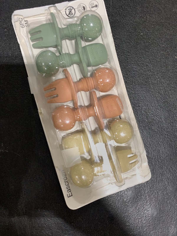 Photo 1 of Eascrozn 6 Pack Baby Spoons and Forks Set, Silicone First Stage Self Feeding Infant Toddler Utensils, BPA Free, Baby Led Weaning Feeding Supplies for Baby Essentials