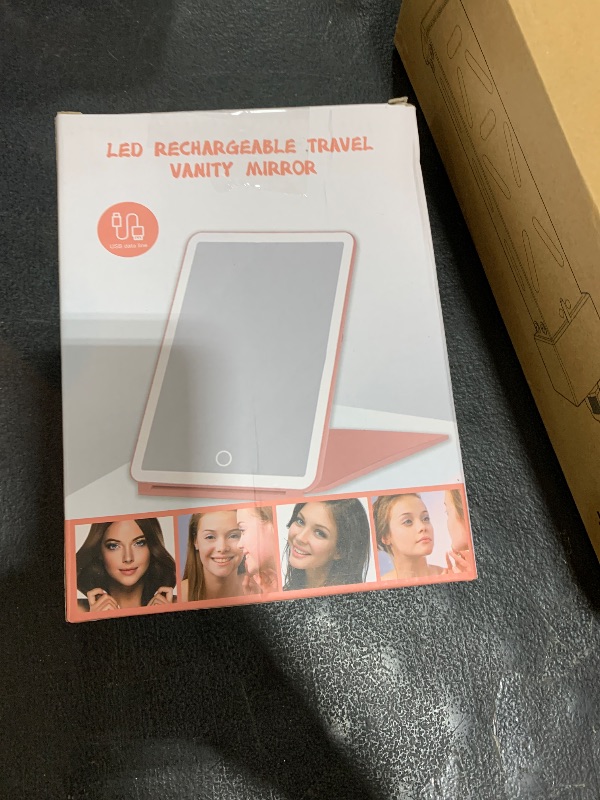 Photo 1 of Dec.Metu Travel Mirror with Lights Makeup Mirror Touch Screen 3 Colors Light 72 LEDs Rechargeable, 1000mHA 7.9x5.3-Inch Desk Compact Mirror White