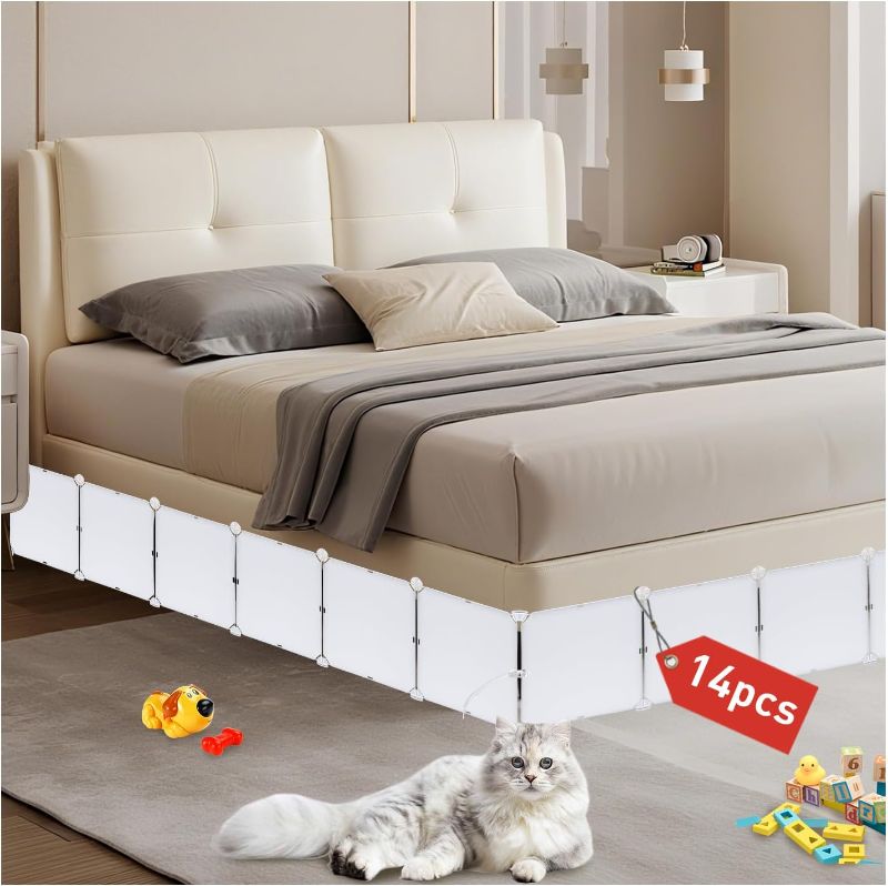 Photo 1 of 11.8" H x 166" L in Total Under Bed Blocker for Pets, Adjustable Length Bed Blockers for Under Beds, Under Bed Blocker Stops Pets Sneaking Under, Fits Queen, King Bed Two Sides, White
