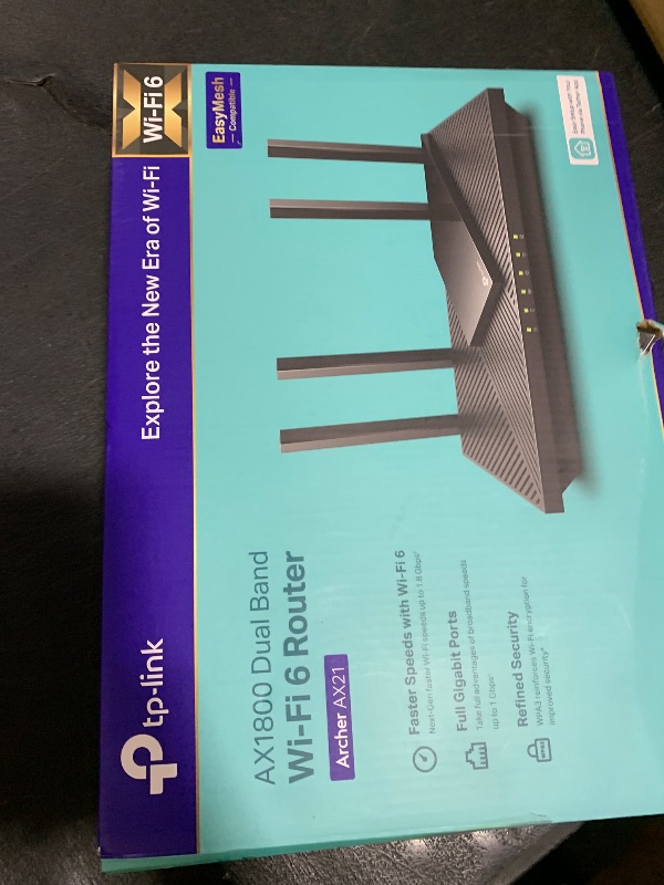 Photo 1 of TP-Link AX1800 WiFi 6 Router V4 (Archer AX21) – Dual Band Wireless Internet, Gigabit, Easy Mesh, Works with Alexa - A Certified for Humans Device, Free Expert Support