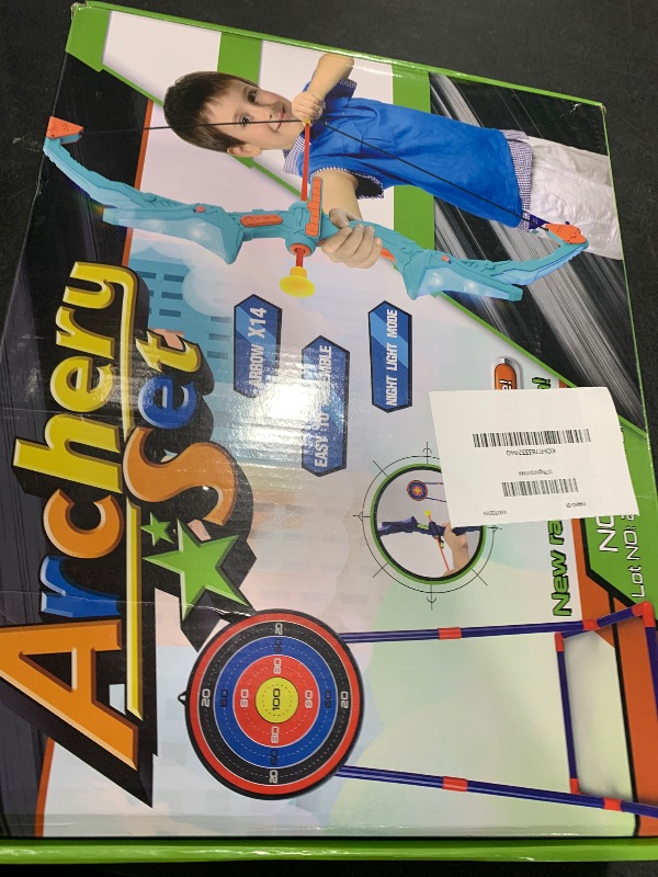 Photo 1 of Kmuxilal 2 Pack Kids Bow and Arrow Set with LED Flash Lights, 14 Suction Cup Arrows and Fluorescence Standing Target-Perfect Indoor and Outdoor Game Archery Set Toy Gift for 4 5 6 7 8-12 Year Old Boys