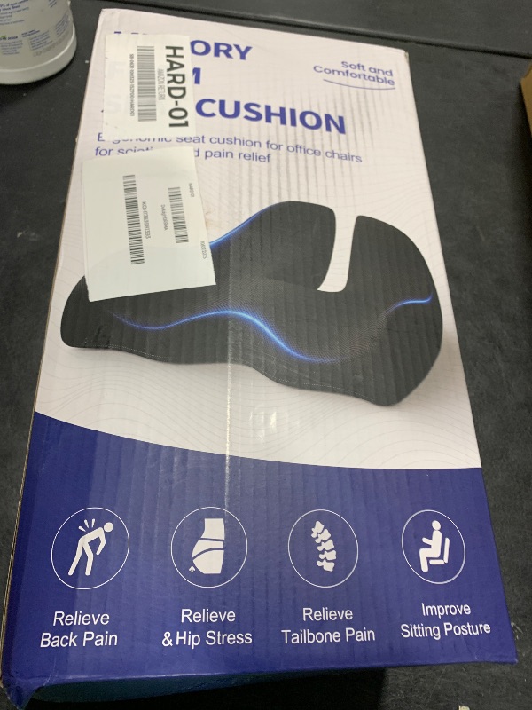 Photo 1 of Extra Large Memory Seat Cushion for Office Chair Pressure Relief Sciatica & Tailbone Pain Relief Memory Foam Firm Coccyx Pad for Long Sitting, for Office Chair, Gaming Chair and Car Seat, Black
