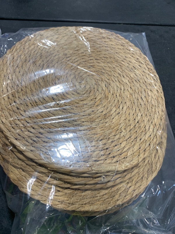 Photo 1 of 21 MATS ONLY Kochorie Set of 60 Round Woven Placemats 13.8 Inches Bulrush Placemats Natural Hand-Woven Boho Rattan Placemat Wicker Table Mats Farmhouse Weave Place Mats for Home Dining