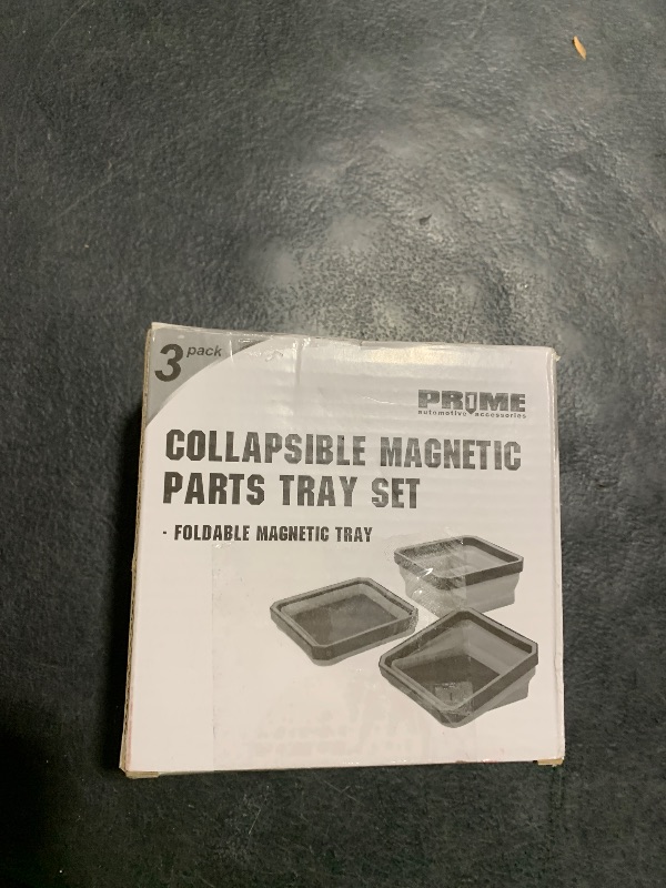 Photo 1 of PR1ME Collapsible Magnetic Parts Tray Set, Foldable Magnetic Tray, 3 Pieces 4.25 inch Square Silicone Bowls with Magnetic Base Stores and Organizes Small Parts and Tools