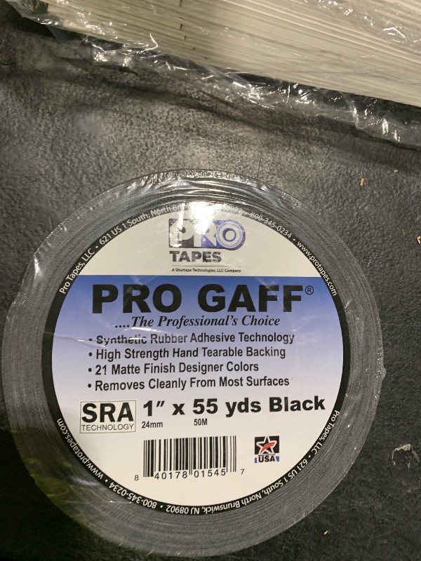 Photo 1 of 1" Width ProTapes Pro Gaff Premium Matte Cloth Gaffer's Tape With Rubber Adhesive, 11 mils Thick, 55 yds Length, Black (Pack of 1)
