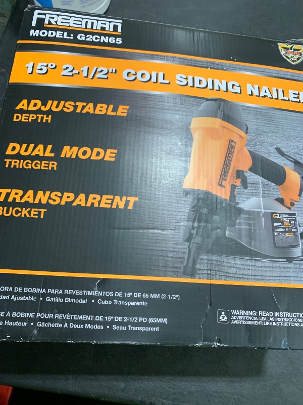 Photo 1 of Freeman G2CN65 2nd Generation Pneumatic 15 Degree 2-1/2" Coil Siding Nailer with Adjustable Metal Belt Hook and 1/4" NPT Air Connector