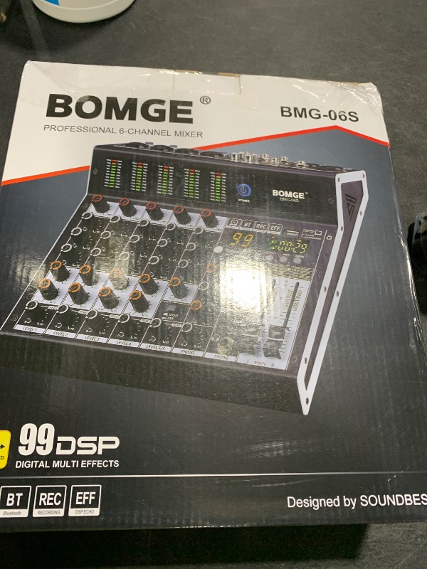 Photo 1 of BOMGE Professional audio mixer 6 Channel Mixing Console with 99 DSP Effect,+48V Phantom, Bluetooth,USB Interface.2 AUX.FX Processor for studio recording & Live Performances