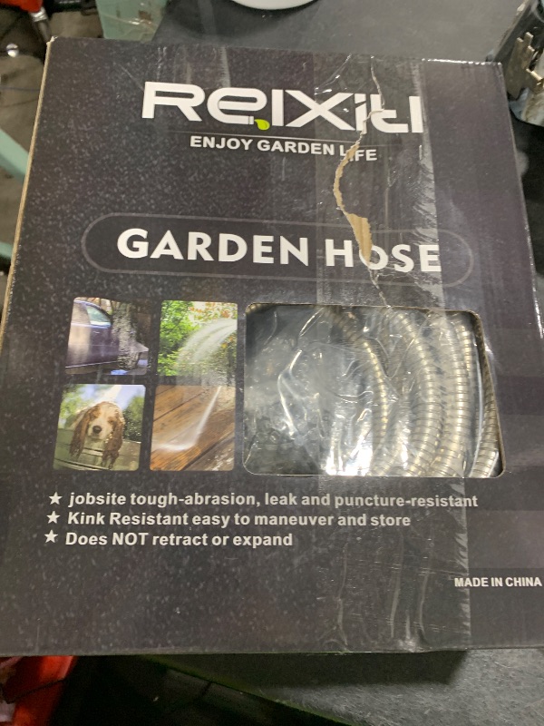 Photo 1 of 100FT Metal Garden Hose - Stainless Steel, Heavy Duty, Flexible & Lightweight, Never Kink and Tangle, with 10-Function Nozzle, Pressure Resistant for Outdoor Use (Grey)