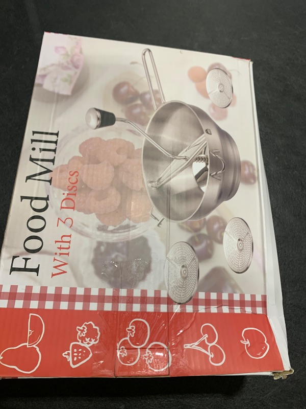 Photo 1 of 1 PCS Food Mill, Stainless Steel Food Mill for Tomato Sauce&Canning, Food Mill Hand Crank with 3 Grinding Plates for Mashing Grating Fruits Vegetables(7.5"/19cm x 3.2"/8cm)