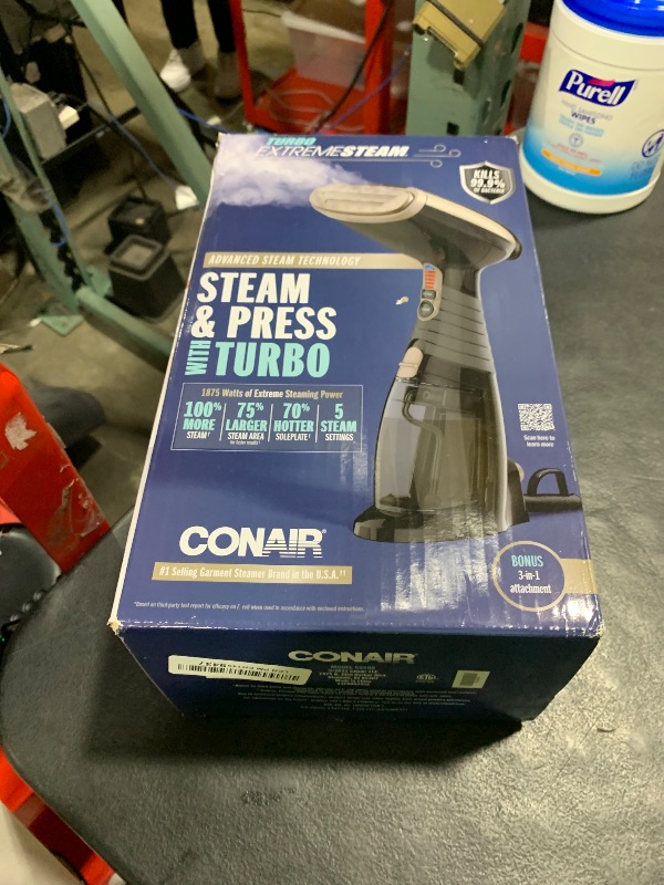 Photo 1 of Conair Handheld Garment Steamer for Clothes, Turbo ExtremeSteam 1875W Fabric Steamer, Portable Handheld Design, Strong Penetrating Steam, Amazon Exclusive, Black