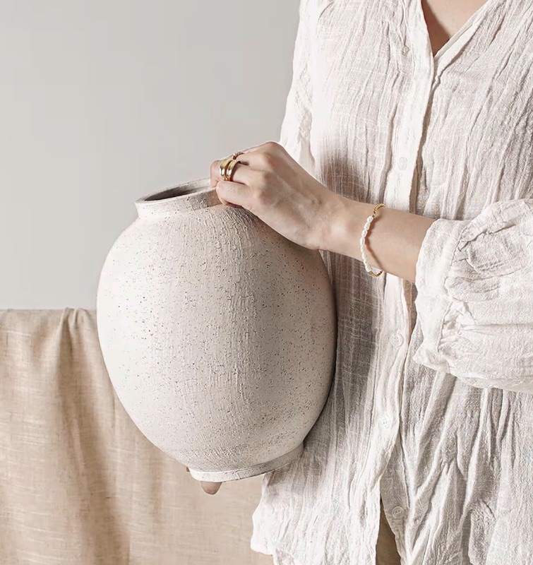 Photo 1 of Large White Ceramic Vase - 9.8 Inch Rustic Farmhouse Vase for Home Decor, Minimalist Tall Vases for Living Room, Table, Bathroom, Holiday & Weddings (Sandstone White)