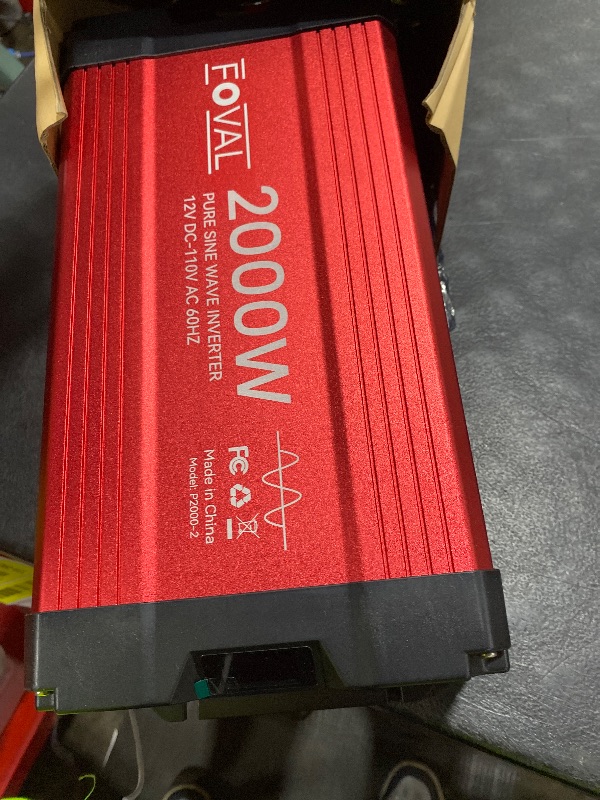 Photo 1 of FOVAL 2000W Pure Sine Wave Inverter 12V DC to 110V AC Converter, 4000W Peak Power Inverter with LCD Display and 2 AC Outlets for Home, RV, Truck, and Off-Grid Solar System, Remote Controller