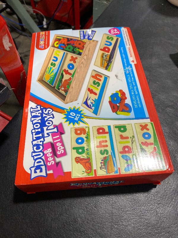 Photo 1 of Atoylink Wooden Spell Learning Toys for 2 3 4 5 Year Old Kids Match Letter Spelling Game Board & Letters & Box, CVC Word Builder Toddler Educational Toy Kindergarten Preschool Learning Activities