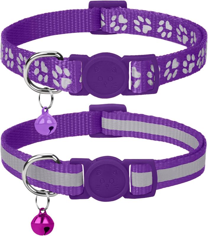 Photo 1 of Taglory Kitten Collar Breakaway with Bell, 2 Pack Girl Boy Pet Kitten Collar Adjustable 6-8 Inch for 2-6 Months Cat, Purple