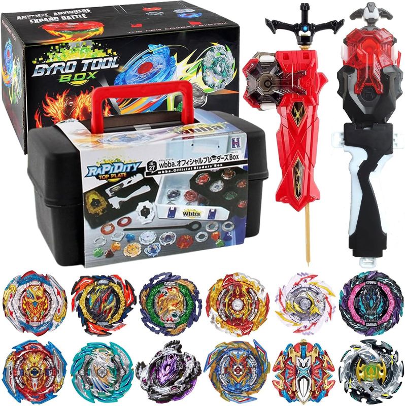 Photo 1 of Bey Battling Blade Burst Toy Set, 12 Spinning Burst Gyros 2 Two-Ways Launchers with Grip, Combat Tops Battle Game with Portable Box Gift for Kids Children Boys 6-12