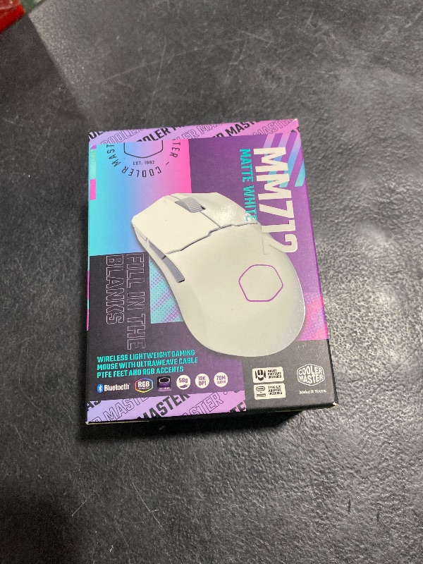 Photo 1 of Cooler Master MM712 Wireless Gaming Mouse White with Adjustable 19,000 DPI, 2.4GHz and Bluetooth, Ultraweave Cable, PTFE Feet, RGB Lighting and MasterPlus+ Software