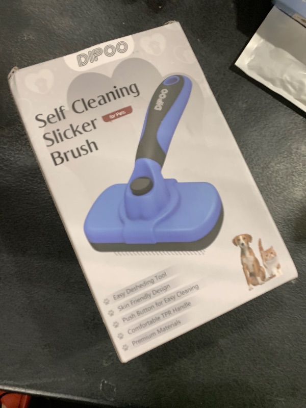 Photo 1 of Dipoo Self-Cleaning Brush for Pet Deshedding - Skin-Friendly Grooming Tool for Dogs and Cats, Blue
