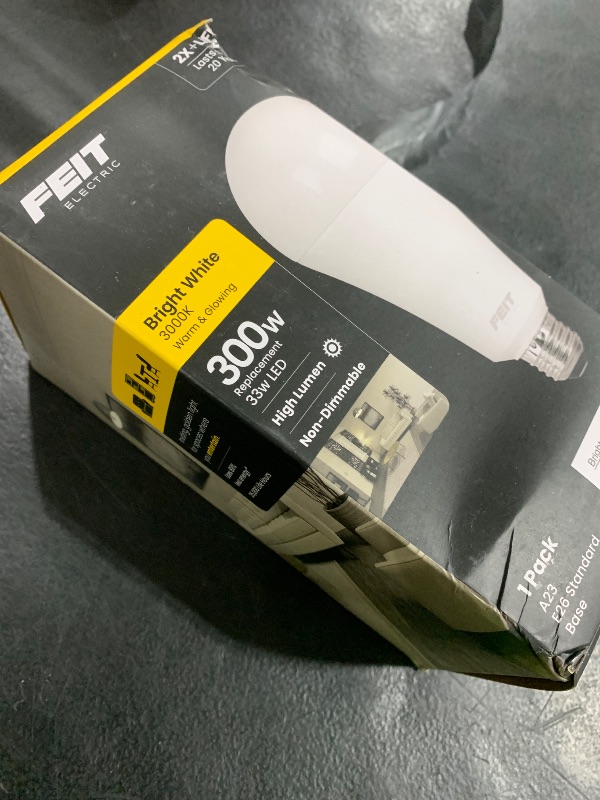Photo 1 of Feit Electric A23 LED Light Bulb, 300W Equivalent, Non-Dimmable, 4060 Lumens, E26 Standard Base, 3000k Bright White, High Output LED Bulb, Damp Rated, 22 Year Lifetime, OM300/830/LED