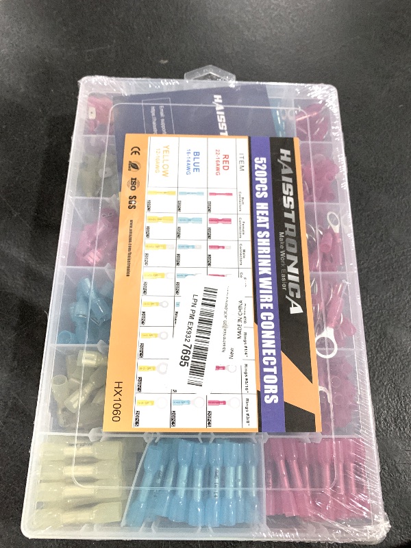 Photo 1 of haisstronica 520PCS Marine Grade Heat Shrink Wire Connectors-Electrical Connectors Kit of Tinned Red Copper,16-14 22-16 12-10 Gauge Crimp Insulated Ring Fork Spade Butt Splices(3Colors/24Size)