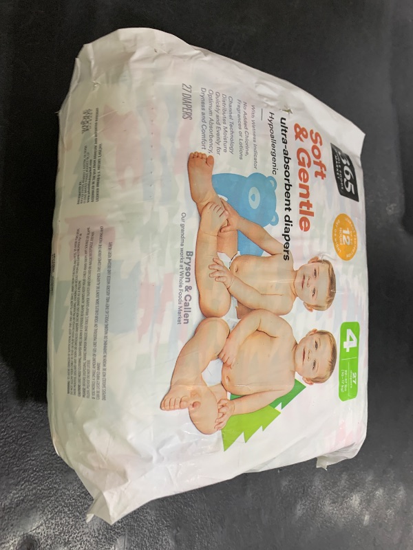 Photo 1 of 365 by Whole Foods Market, Soft & Gentle Size 4 Diapers with Wetness Indicator, Ultra-Absorbent, Hypo-Allergenic, Ultra-Absorbent, 27 Count