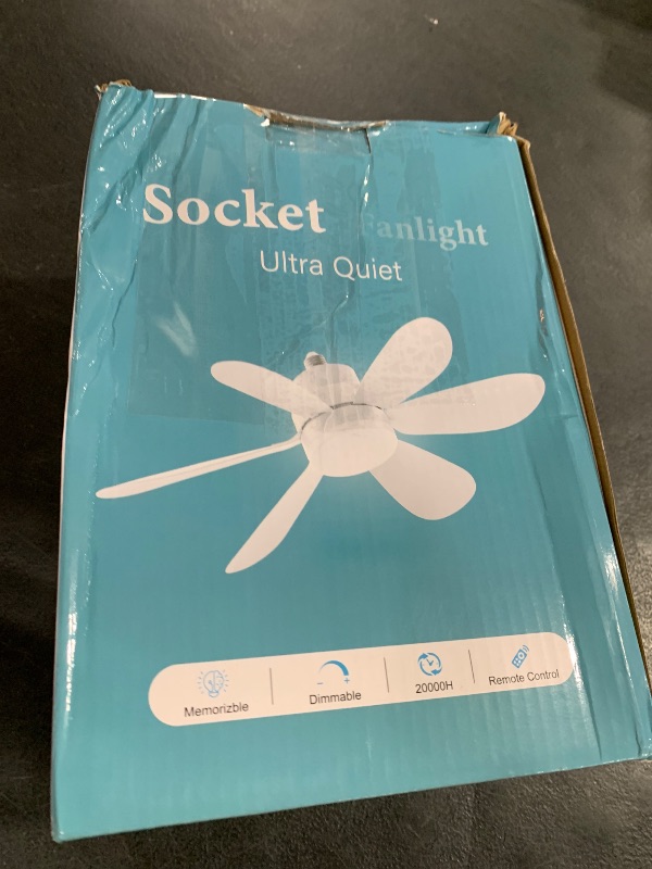 Photo 1 of We Charger Socket Fan Light, E26 Screw in Lightbulb Fan with 1 Spare Bulb Replacement, Ceiling Fans with Lights Dimmable for Laundry Room Garage Kitchen Circulation Wood