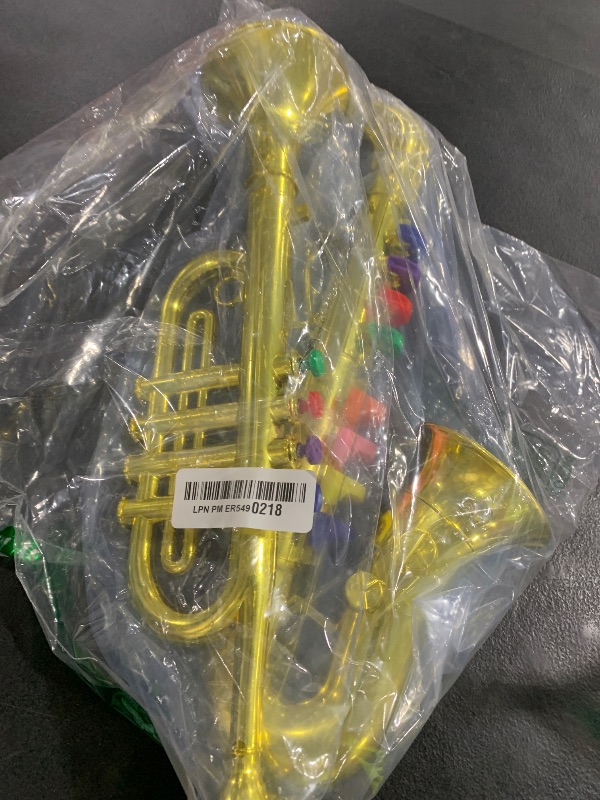 Photo 1 of Lewtemi Set of 2 Musical Instruments Include Toy Trumpet and Saxophone Set Plastic Trumpet Educational Toy Home School Music Gift, Color Keys(Gold)