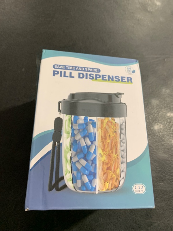 Photo 1 of Large Pill Organizer with 7 Large Compartments - Portable Pill Dispenser for Travel, Anti-Mix Design & Wide Opening Design, Easy Access to Vitamin Dispenser, Includes 20 Blank Stickers (Black)