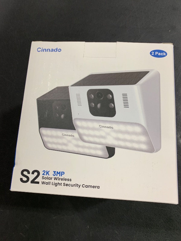 Photo 1 of Cinnado Outdoor Camera Wireless-2.4G 2K Solar Wall Light Cameras for Home Security with AI Motion Detection, Waterproof,Motion Activated Light, Siren Alarm Cloud/SD Storage, S2 (2.4G S2-Black-2Pack)