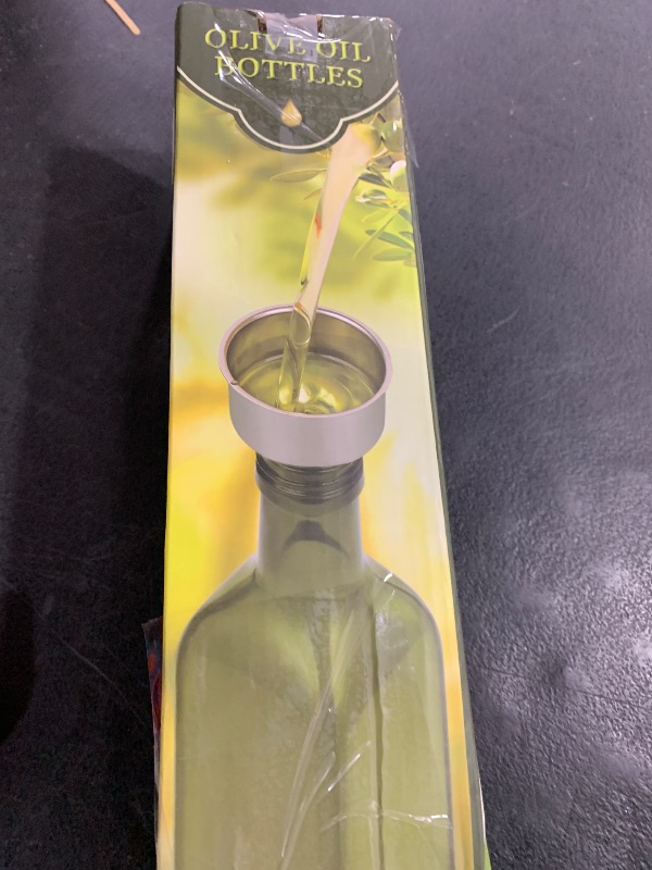 Photo 1 of AOZITA 17oz Glass Olive Oil Bottle Dispenser - 500ml Green Oil and Vinegar Cruet with Pourers and Funnel - Olive Oil Carafe Decanter for Kitchen