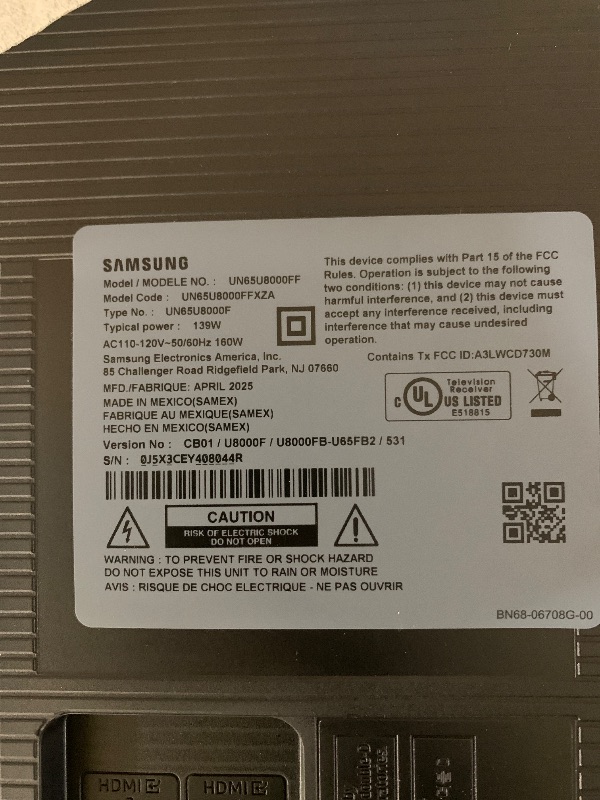 Photo 1 of Samsung 65-Inch Class Crystal UHD U8000F 4K Smart TV (2025 Model) Endless Free Content, Crystal Processor 4K, MetalStream Design, Knox Security, Alexa Built-in