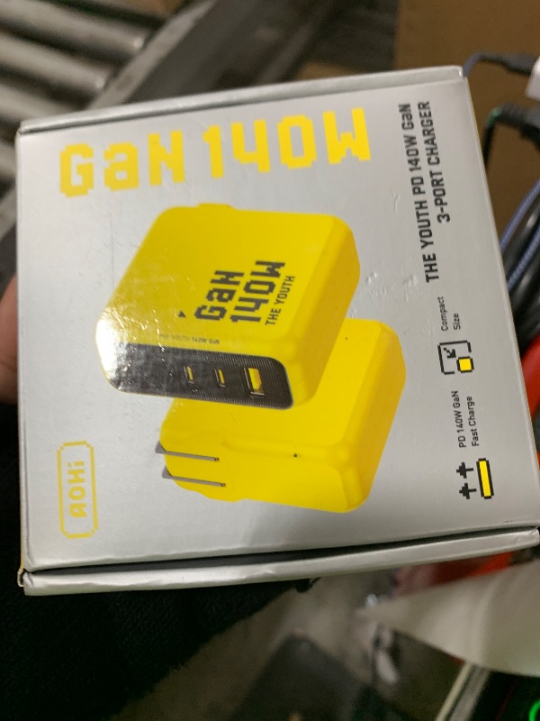 Photo 1 of AOHI Youth 140W GaN+ USB C Charger 100W Laptop Fast Charger PD3.1 PPS 3-Port USB C Wall Charger Power Adapter for MacBook Pro 16'', Dell XPS, iPhone 17 Pro Max, iPad Pro, Tablet, Chromebook, Yellow