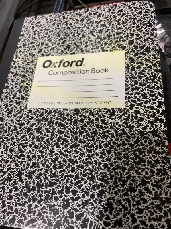 Photo 1 of Oxford Composition Notebook, College Ruled Paper, 9-3/4" x 7-1/2", Black Marble Covers, 100 Sheets, 1 Book (63796)