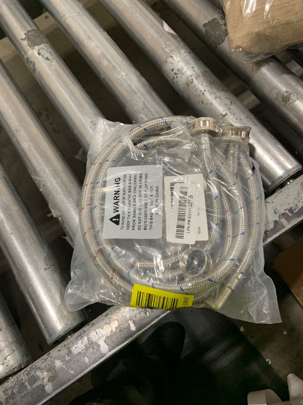 Photo 1 of ?UPGRADED?4FT Stainless Steel Washer Hoses with 90 Degree Elbows by Beaquicy - 2 Pack No-Lead Burst Proof Hot & Cold Water Connection Inlet Washer Supply Lines