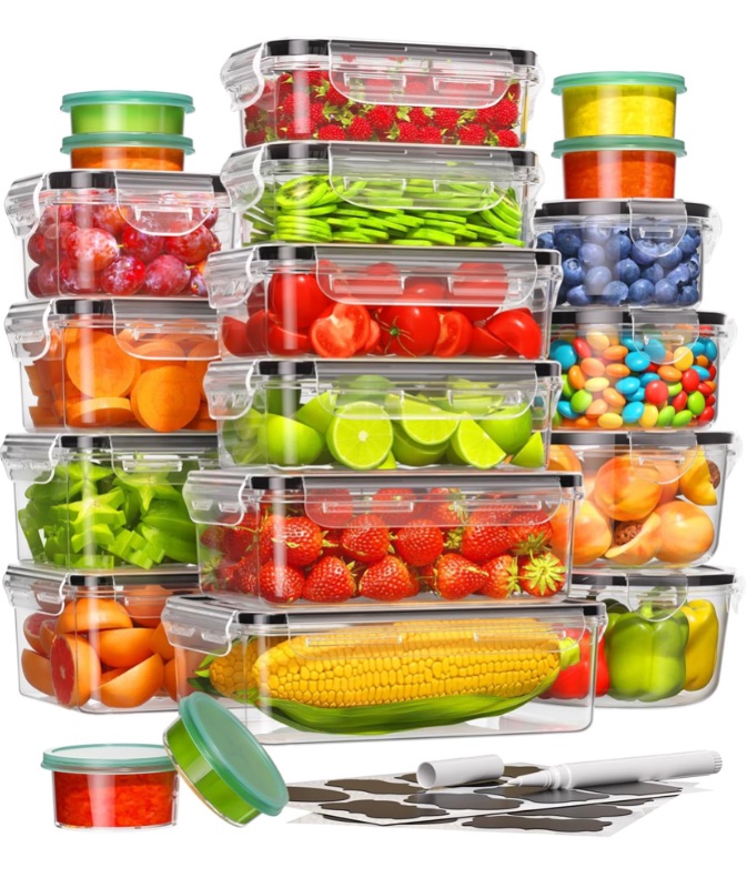 Photo 1 of 40 Piece Food Storage Containers with Lids(20 Containers & 20 Lids), BPA-Free Plastic Food Containers for Kitchen Storage and Organization, Leak Proof Meal Prep Container, Includes Labels & Pen