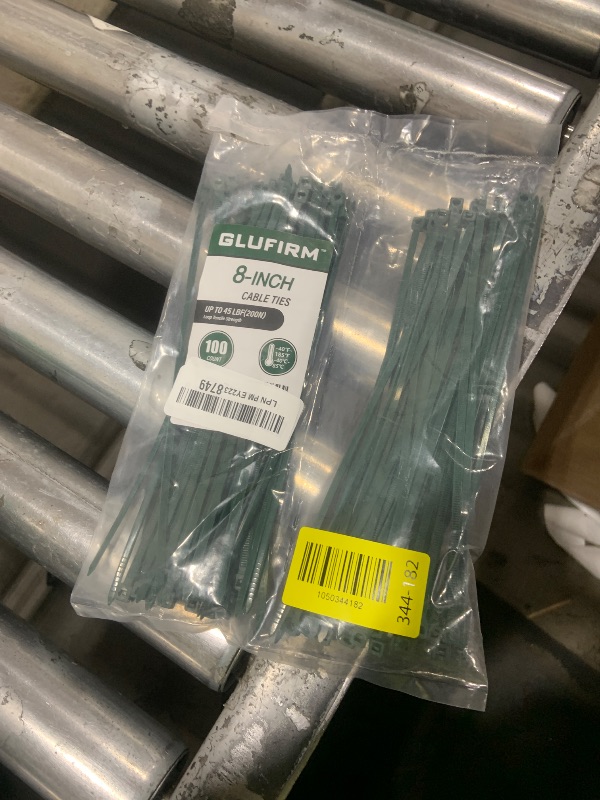 Photo 1 of Green Zip Ties 8 inch (100 Pack), 45lb Tensile Strength, Cable Ties for Indoor and Outdoor Use, UV and Cold Resistant Wire Ties for Home, Garden, Fencing, Glufirm