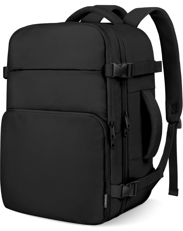 Photo 1 of ZOMFELT Travel Backpack for Women Men, Carry on Backpack, TSA 15.6 inch Laptop Backpack Flight Approved, Personal Item Travel Bag Nurse Bag Casual Daypack for School Weekender Business Trip, Black
