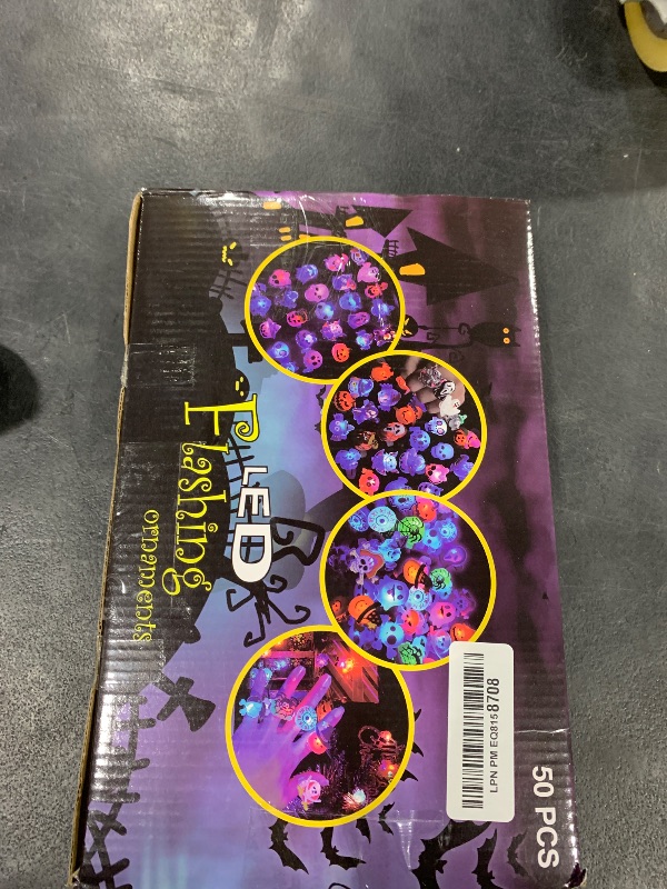 Photo 1 of Nucifer 50 Pcs Halloween Treats Light Up Rings Toys Bulk 3D LED Flashing Glow In The Dark Rings Party Supplies Prizes Non Candy Treats Halloween Party Favors Gifts Toys Kids Adults Goodie Bag Stuffers
