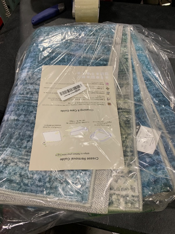 Photo 1 of Kokia Abstract Washable Area Rug Living Room Washable 4x6 Non-Slip Stain Resistant Bohemian Rug Soft Indoor Vibrant Blue Carpet for Bedroom Room Decor, Oslo Teal