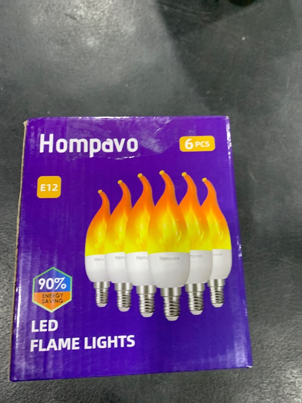Photo 1 of Hompavo ?Upgraded? LED Flame Light Bulbs, 3 Modes Flickering Light Bulbs, E12 Chandelier Base Candle Fire Light Bulb for Halloween Christmas Party Porch Indoor & Outdoor Home Decoration - 6 Pack