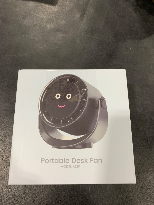 Photo 1 of YOSHENMO Portable Desk Fan for Bedroom, Turbo Table Fans with smile icon LED Display, 6-inch, 5-Speed Strong Airflow, Low Noise, 360° Adjustable Tilt, Suitable for Home, Office, Outdoor, Ink Black