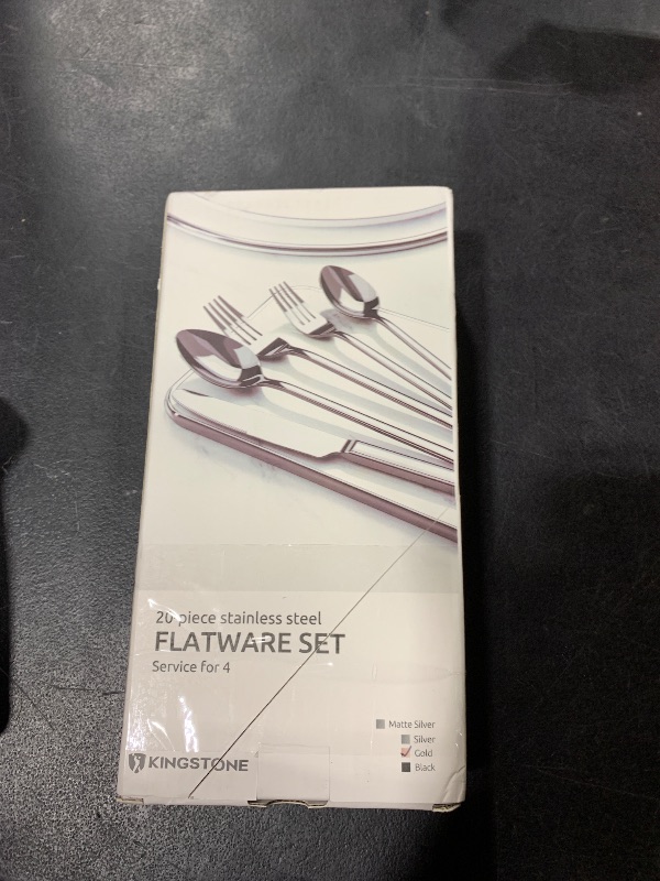 Photo 1 of KINGSTONE Gold Silverware Set, 20 Piece Flatware Cutlery Set for 4, 18/10 Stainless Steel Silverware Mirror Polished Dishwasher Safe for Home, Restaurant, Wedding, Party(Gold, 20 pieces for 4)