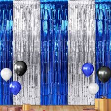 Photo 1 of 2 Pack Foil Curtain Backdrop Silver Metallic Tinsel Foil Fringe Curtains Photo Booth Props for Birthday Wedding Engagement Baby Shower Bachelorette Christmas Holiday Celebration Party Decorations