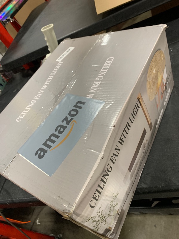 Photo 1 of 20'' Boho Rattan Ceiling Fan with Light, Coastal Caged Ceiling Fans with Lights and Remote Control, Enclosed Hidden Flush Mount with Reversible 6 Speeds for Living Room Bedroom Nursery