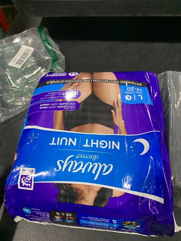 Photo 1 of Always Discreet Adult Incontinence Overnight Underwear for Women, Large, Up to 100% Bladder Leak Protection, 14 Count
