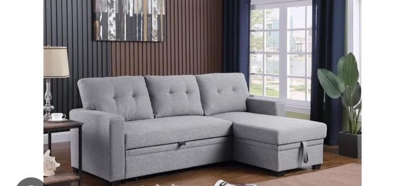 Photo 1 of Devion Furniture L-Shaped Polyester Fabric Reversible, Easy Convertible Pull-Out Sleeper Sectional Sofa/Storage Chaise with Tufted Back Cushions and Track Arms in Beige