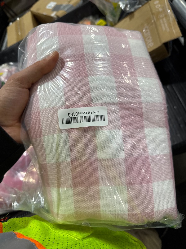 Photo 1 of Laolitou Pink Checkered Round Tablecloth Washable Buffalo Plaid Table Cloth with Tassel Cotton Linen Gingham Table Cover for Baby Shower and Party, Pink, Round, 60", 2-4 Seats