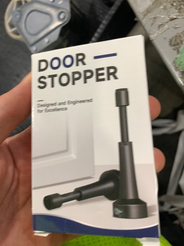 Photo 1 of 2Pcs Adjustable Door Stopper, 3.07-4.45in Aluminum Door Stoppers for Bottom of Door, Matte Black Door Stop for Wall with Silicone Tip, Screw & Adhesive Installation